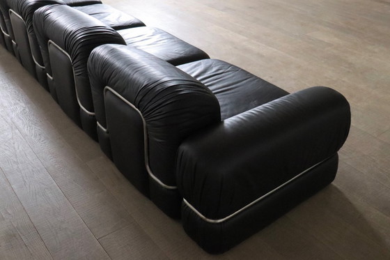 Image 1 of Divano componibile in pelle nera di Rodolfo Bonetto per Tecnosalotto, anni '60