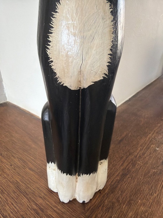 Image 1 of Vintage houten kat zwart wit 41cm