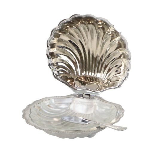 Vintage Coquille Schelp Boterschaal – tafelaccessoires, Glass, Chrome