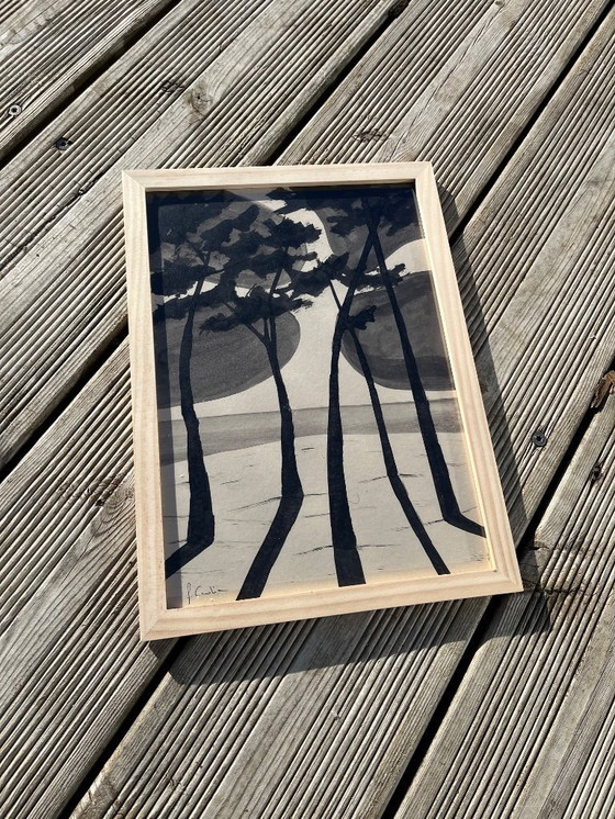 Image 1 of Oost-Indische inkt op natuurlijk papier. Formaat 30x21 cm.