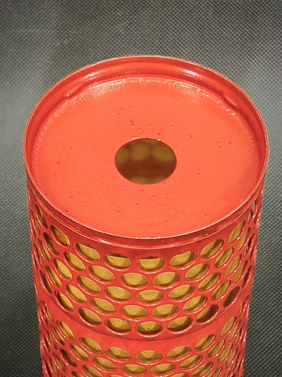 Pair of Red Perforated Metal Space Age Table Lamps, Czechoslovakia, 1970s, Chrome (photo 10 of 13)