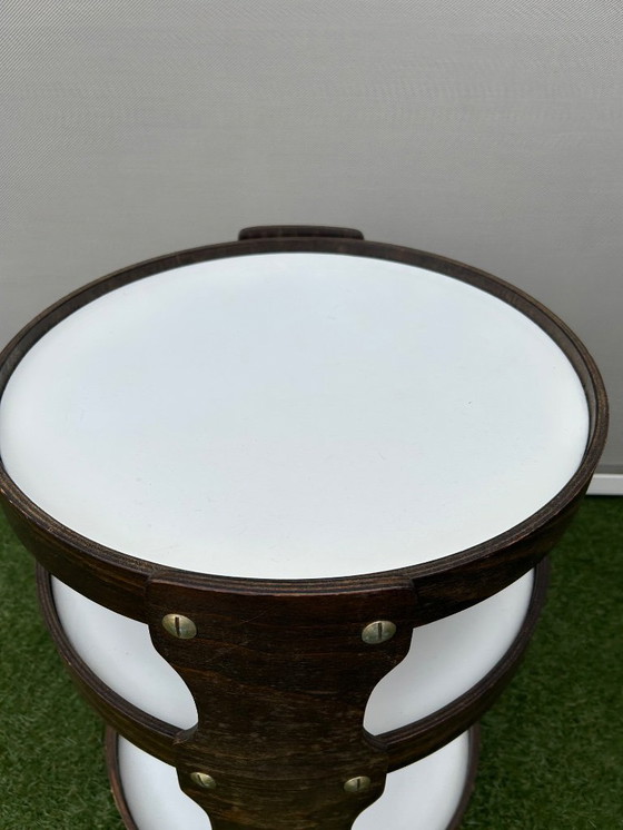 Image 1 of Ronde vintage design trolley van hout.