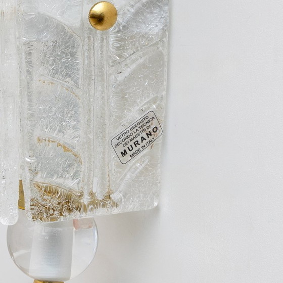 Image 1 of Paire d'appliques murales de style Art déco en laiton et verre de Murano