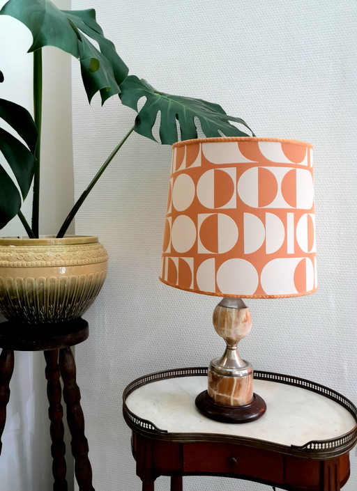 Lampe en marbre vintage et abat-jour fait main 