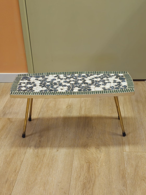 Image 1 of Vintage Rectangular Mosaic Side Table Blue Green