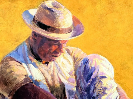 Image 1 of Giclee Reproductie van Olieverfschilderij "Man met Hoed - 2"