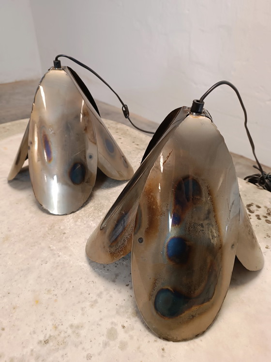 Image 1 of Set di 2 lampade a sospensione in metallo a forma di fiore