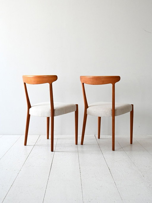 Pair of 1960s Scandinavian Teak Chairs with Curved Back