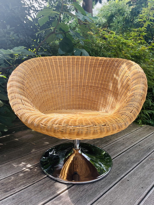 Vintage rattan swivel armchair 1980s