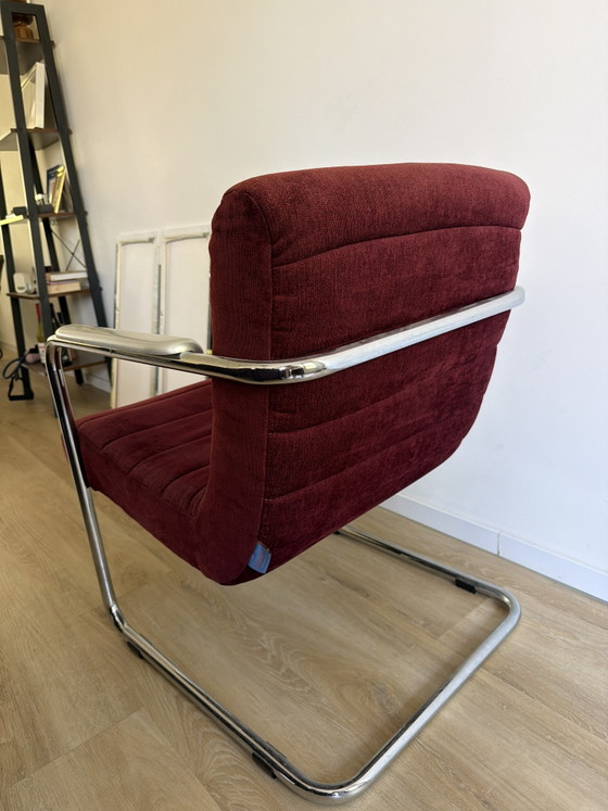 Image 1 of Vintage Machalke 'Crack' design fauteuil / armstoel – rode stof & chroom