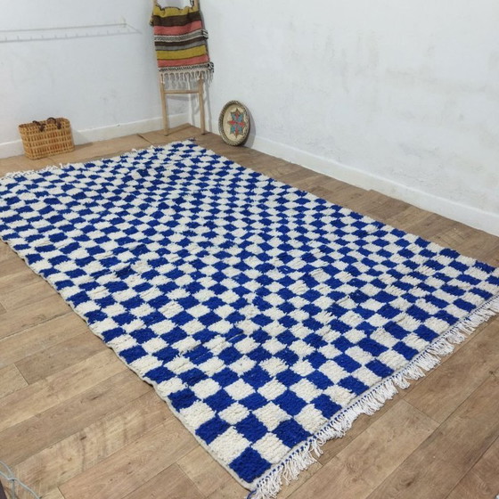 Image 1 of Tapis marocain à damier bleu – Tapis berbère à damier bleu | 316 × 195 cm