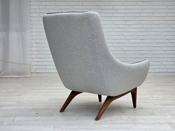 Image 1 of 1960er Jahre, dänisches Design von Illum Wikkelsø, Modell ML 140, Hocker, neu gepolstert.
