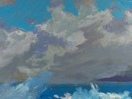 Image 1 of Original Oil Painting Sea Coastal Landscape Raging sea waves