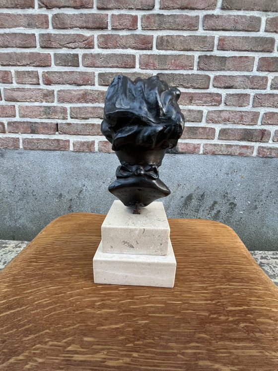 Image 1 of Statue on a travertine pedestal of Lady Justice, Dea Bendata