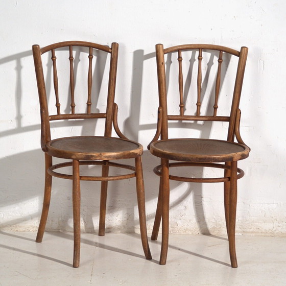 Pair of Thonet style bentwood chairs with turned spindles – Central Europe, circa 1920 – Dining chairs (photo 4 of 40)