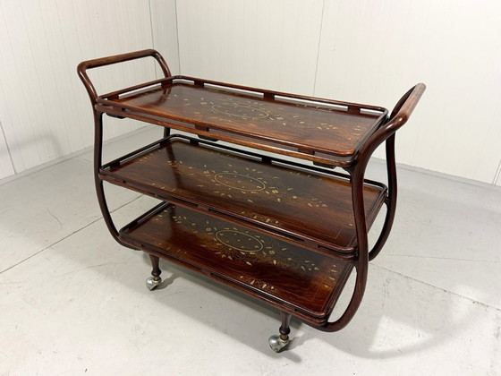 Image 1 of Carrello di servizio italiano in teak con ottone, anni '30-'40