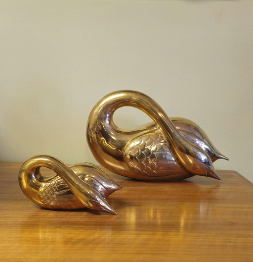 Vintage schwere Messing Schwan Schwan Vogel Statuen