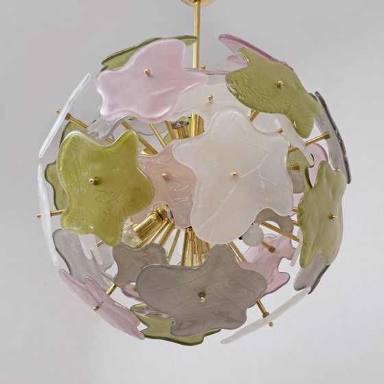 Image 1 of Italienischer Sputnik-Kronleuchter aus Muranoglas in Pastellfarben und poliertem Messing