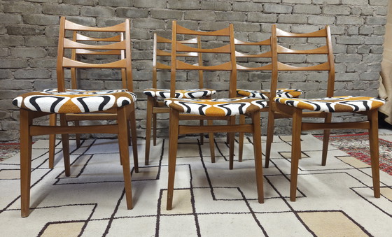 Image 1 of Set di 6 sedie vintage Bähre Mignon Möbel – tessuto psichedelico anni '70