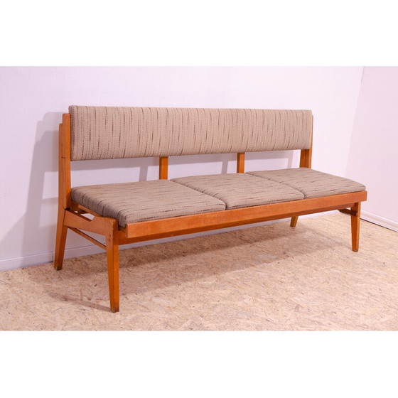 Image 1 of Banc pliant vintage en bois de hêtre et tissu, Tchécoslovaquie 1960