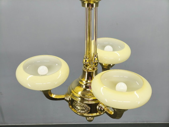 Image 1 of Neoclassical Art Deco Brass Chandelier, Czechoslovakia, 1930s
