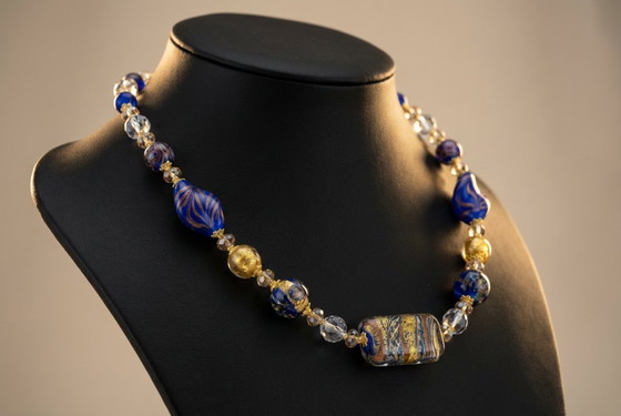 Image 1 of Murano-Glas-Halskette mit Blattgold – Handgefertigte Perlen – Mit Schachtel und Zertifikat – Länge 50 cm