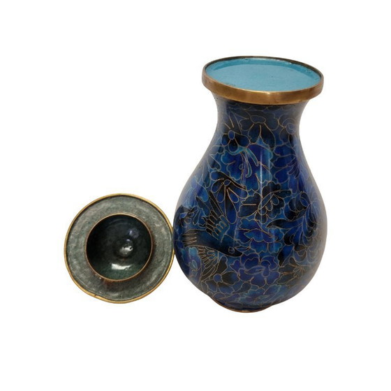 Image 1 of Vintage cloisonné vase with lid, cobalt blue