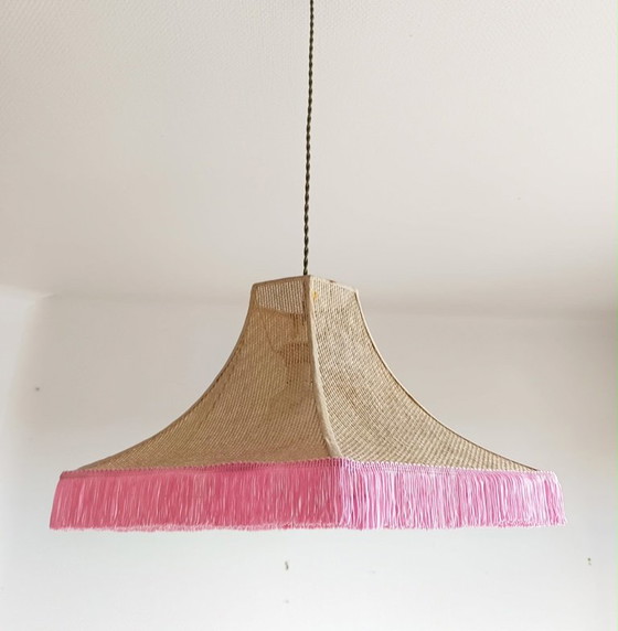 Decorazione vintage da appendere in juta e frange rosa – Lampade a sospensione, Rattan (photo 2 of 7)