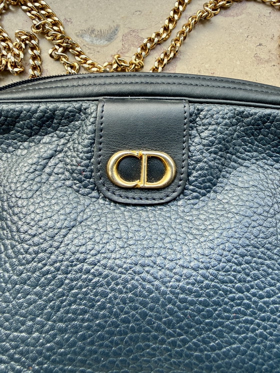 Vintage Christian Dior Schoudertas van Marineblauw Leer en Gouden Ketting – Schoudertassen, Calfskin (photo 3 of 11)