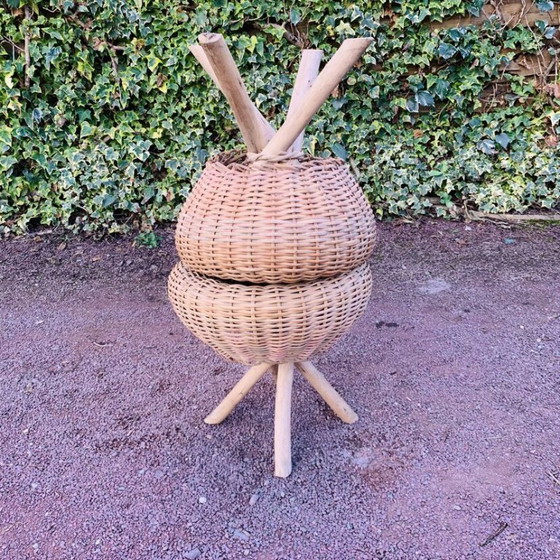 Image 1 of Een paar vintage rieten krukjes