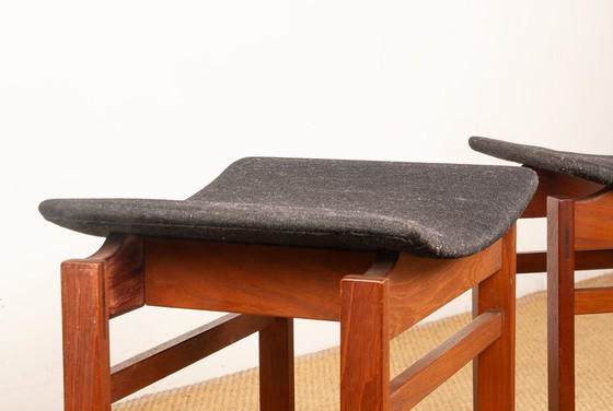 Image 1 of Coppia di sgabelli danesi in teak massello e tessuto, modello 193 di Inger Klingenberg per France & Daverkosen, 1960.