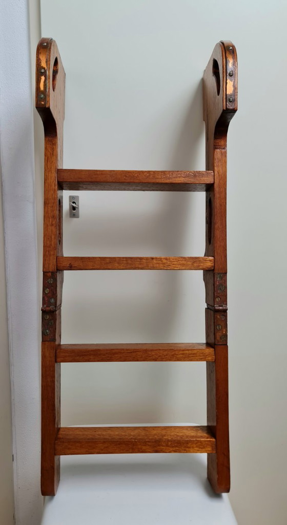 Image 1 of Antieke kajuit trap jachtboot trap ladder hout met koper