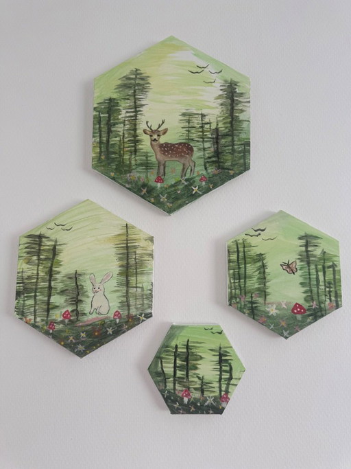 Betoverd Bos – Handgeschilderde Set van 4 – giclee prints, Canvas