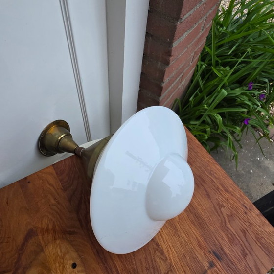 Image 1 of Brass, Opaline Glass Pendant Light 1920's