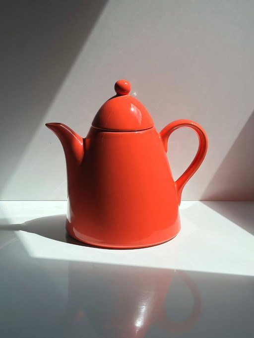 Vintage Pagnossin Italy Postmodern Tea Pot 80s Memphis Milano Ceramic Porcelain Coral Red Orange Sottsass Ettore Treviso