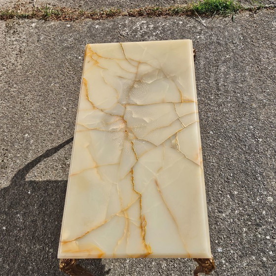 Image 1 of French WHITE Onyx Marble Brass Coffee Table - Style Louis XV 60s