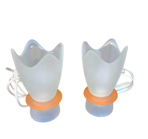 Paire de Lampes Villeroy & Boch en forme de tulipe avec abat-jour en verre dépoli, années 1990
