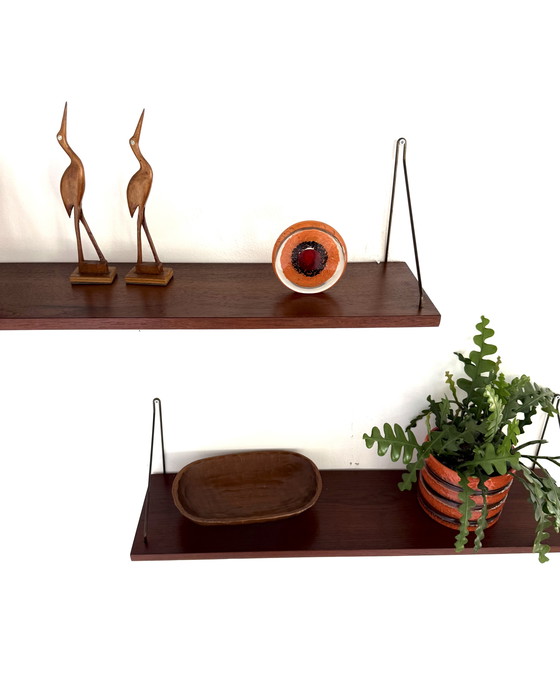 Image 1 of Set of 2 vintage teak wall shelves '60s