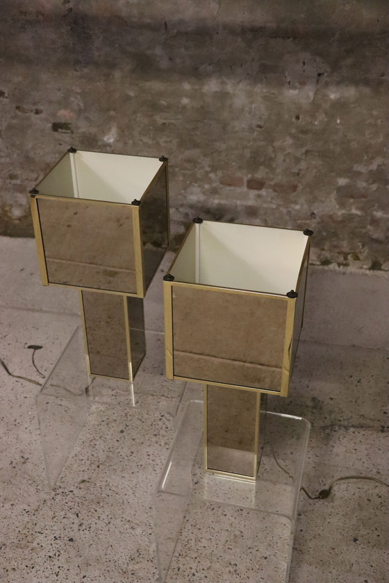 Image 1 of 2x Grote Brutalistische Italiaanse Tafellampen