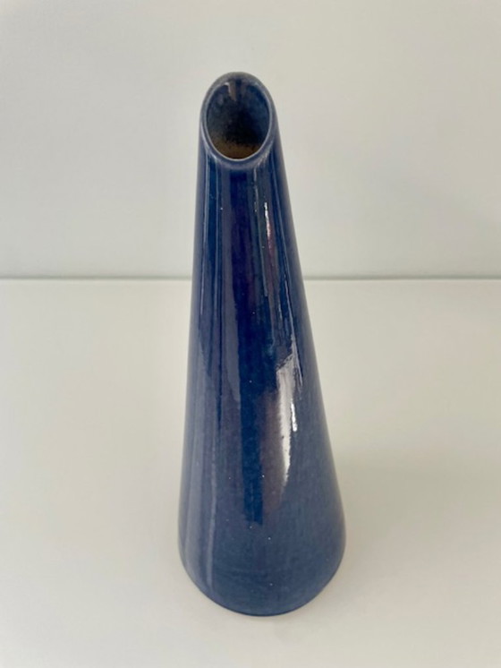 Image 1 of Slanted design vase in denim blue ceramic
