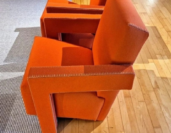 Image 1 of Cassina 2x Utrecht 637 Nuovo Mai Usato in Panno di Lana Arancione Tabacco (Serie 13L) Punto Cavallo