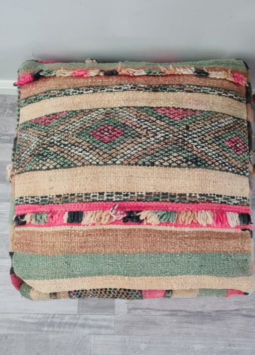 Kelim berber poef roze, vintage zitkussen 