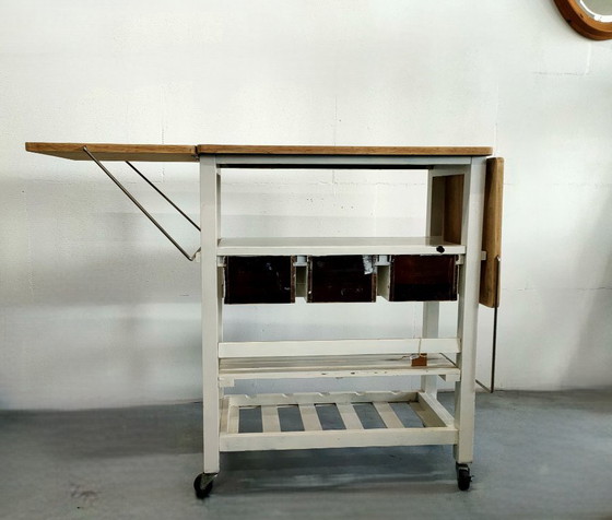 Image 1 of Carrello da cucina retrò, tavolo da lavoro da cucina "a doppia ala"