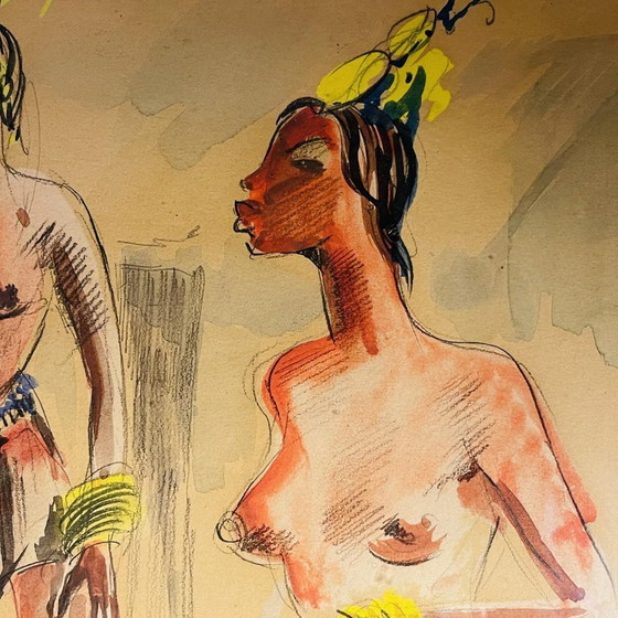 Paul Daxhelet, Femmes Primipares d'Afrique Centrale, années 1950, Techniques Mixtes sur Papier (photo 2 of 9)