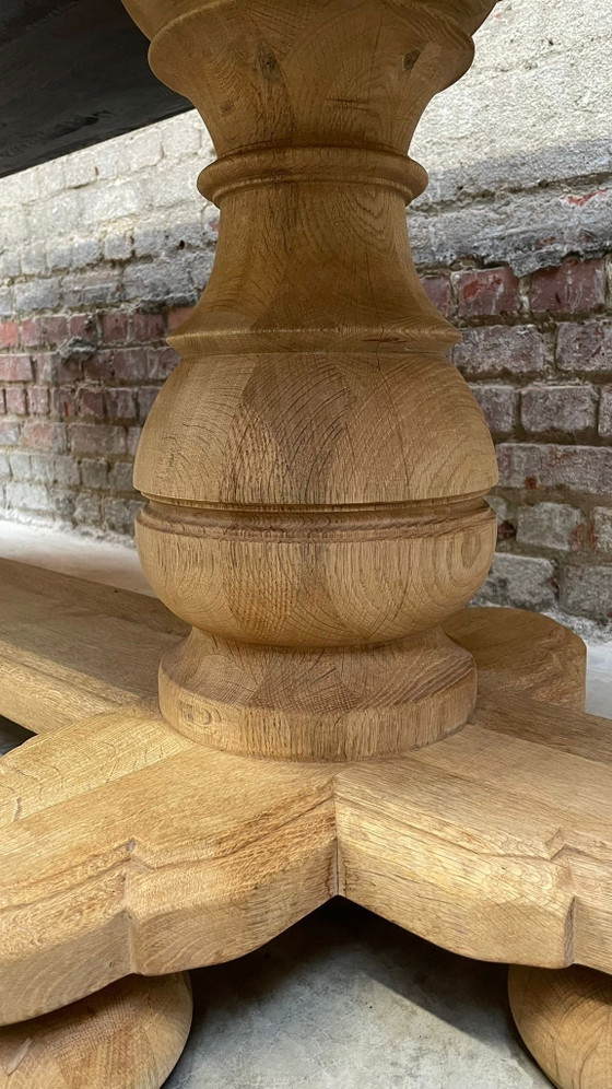 Image 1 of Solid oval monastery table of bleached oak with turned legs