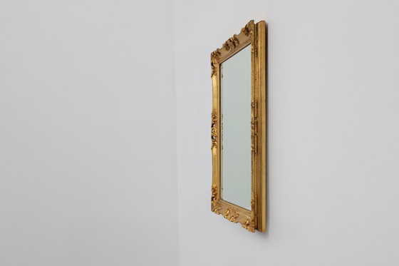 Image 1 of French Vintage square carved wooden gilded mirror in Baroque style