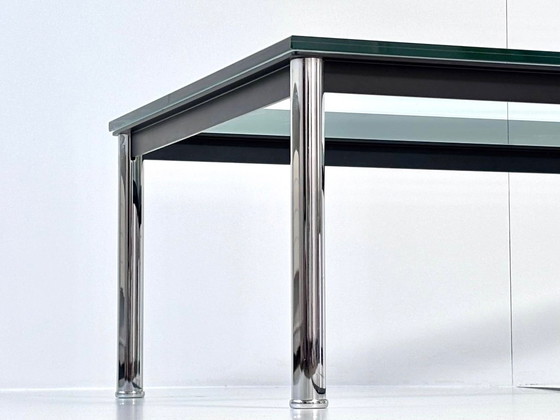 Vintage Glass Coffee table, Chrome & black metal frame, Made in Italy, Transparent, Modern (photo 8 of 15)