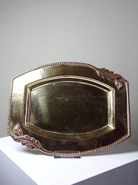 Small vintage brass tray with floral motif, Louis XVI style., Table accessories, Pink (photo 4 of 14)