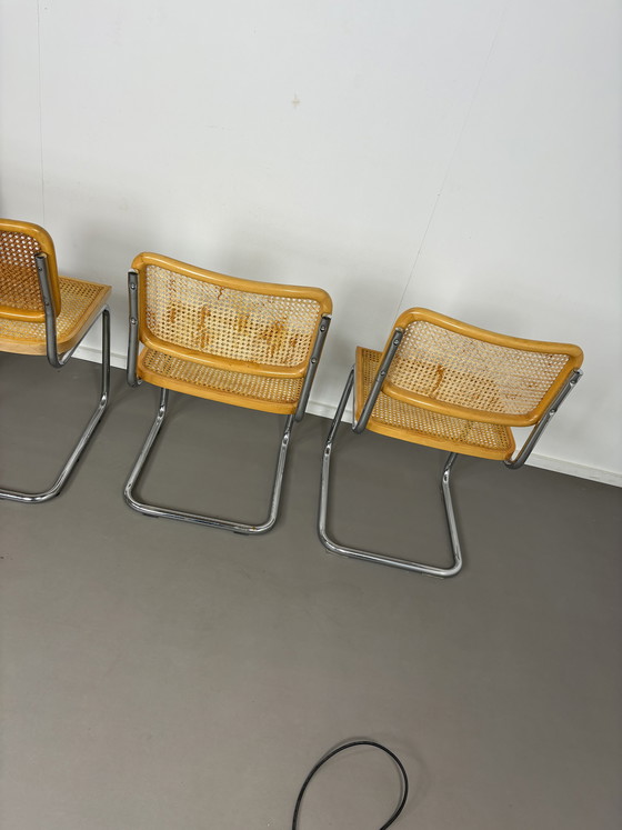 Image 1 of 4 sillas Cesca de madera de haya con correas, estilo Marcel Breuer