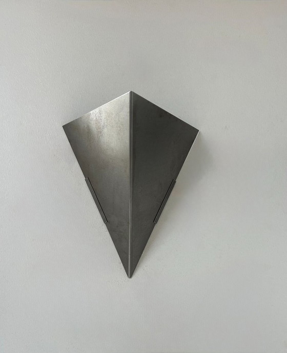 Image 1 of Coppia di applique geometriche vintage, acciaio piegato opaco, Francia, 1980